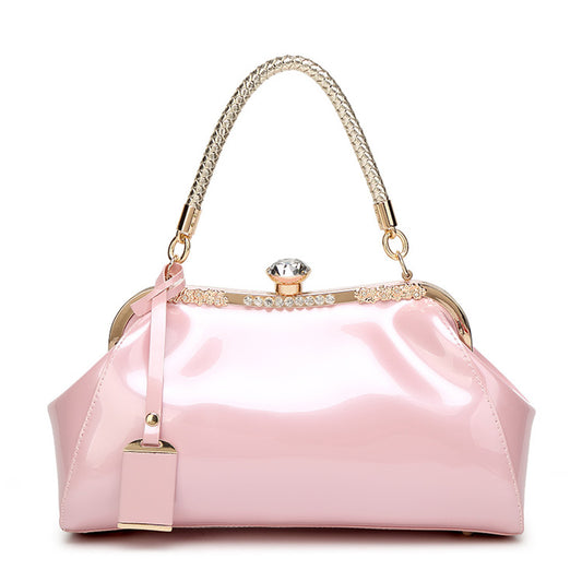 Handbag with diamond inlaid on lacquer finish