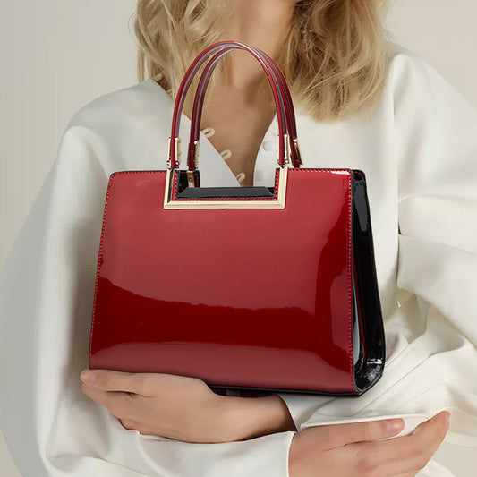 Vintage glossy patent leather handbag and crossbody bag
