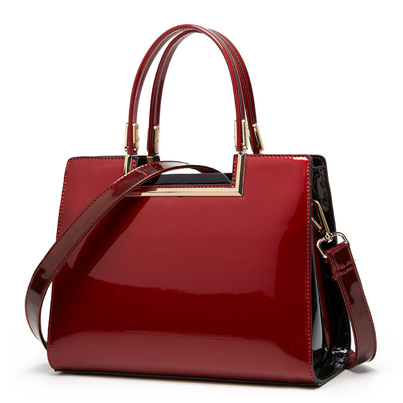 Vintage glossy patent leather handbag and crossbody bag
