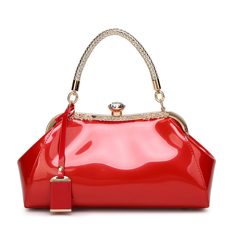 Handbag with diamond inlaid on lacquer finish
