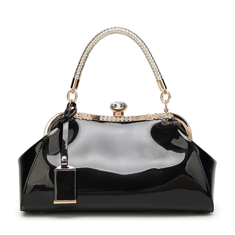 Handbag with diamond inlaid on lacquer finish