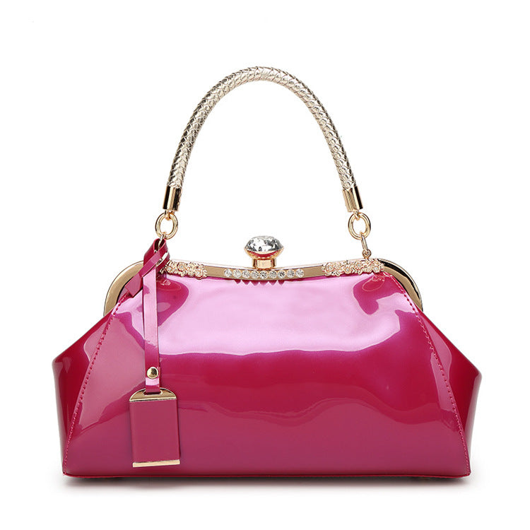 Handbag with diamond inlaid on lacquer finish