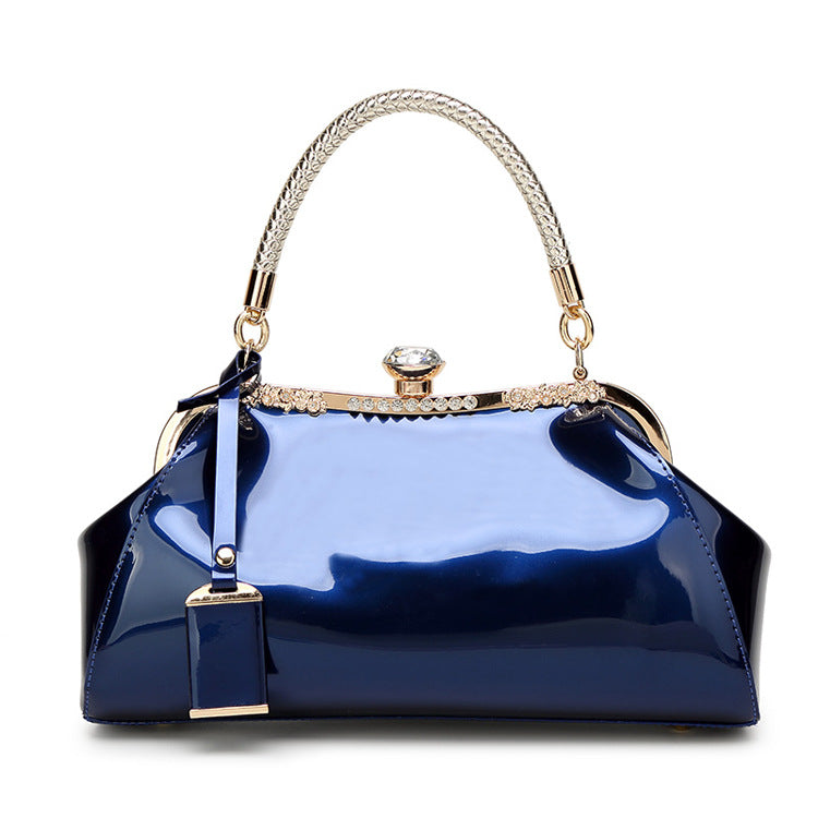 Handbag with diamond inlaid on lacquer finish