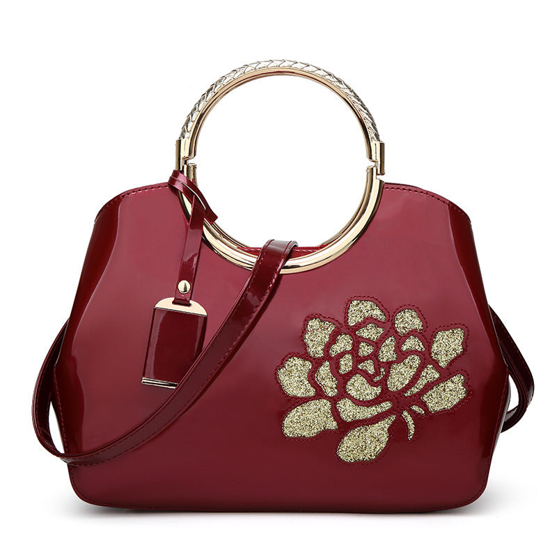 Luxury Patent Leather Peony Handbag