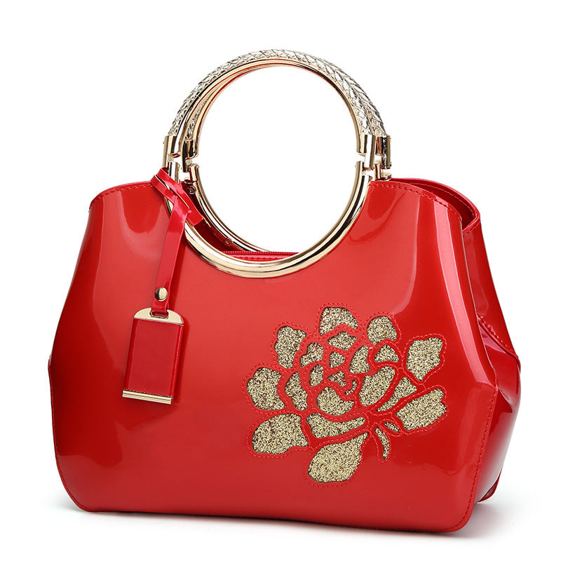 Luxury Patent Leather Peony Handbag