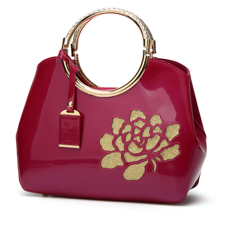 Luxury Patent Leather Peony Handbag