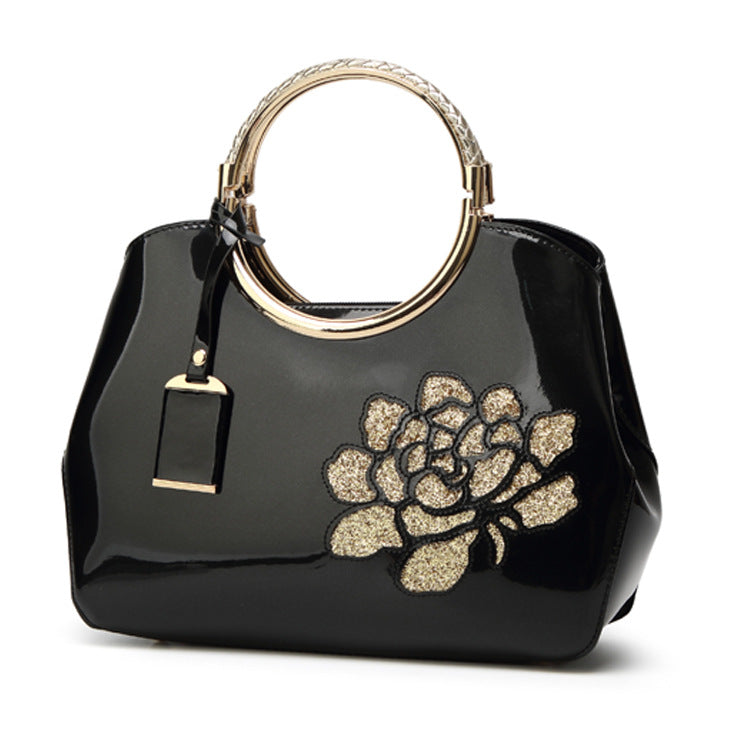 Luxury Patent Leather Peony Handbag