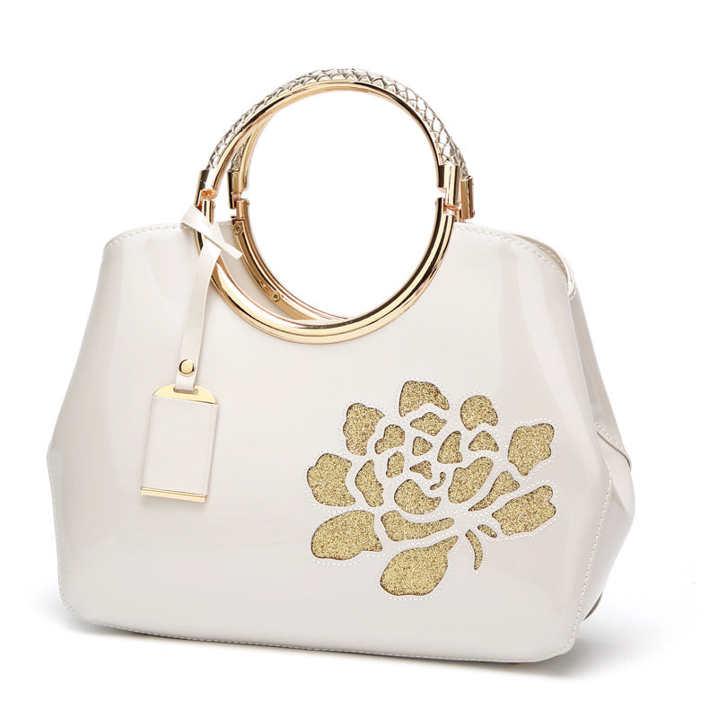 Luxury Patent Leather Peony Handbag