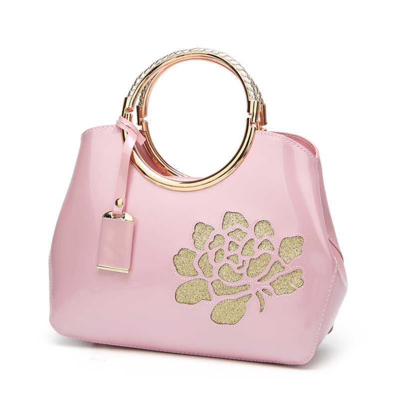 Luxury Patent Leather Peony Handbag