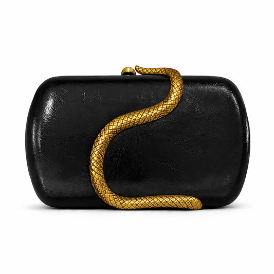 Snake-embossed metal shoulder bag
