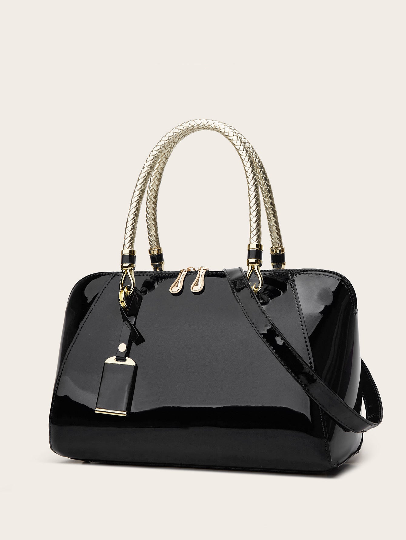 Multi-functional patent leather texture bag