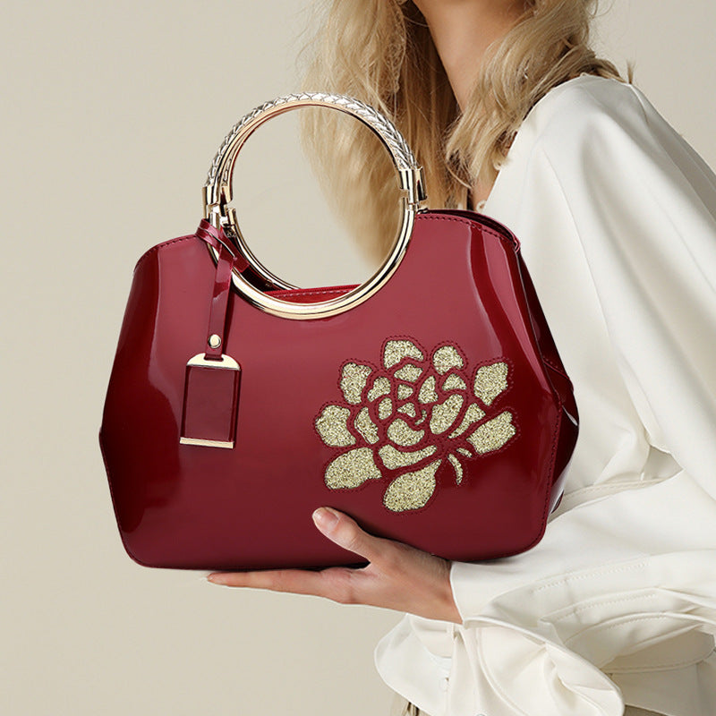 Luxury Patent Leather Peony Handbag