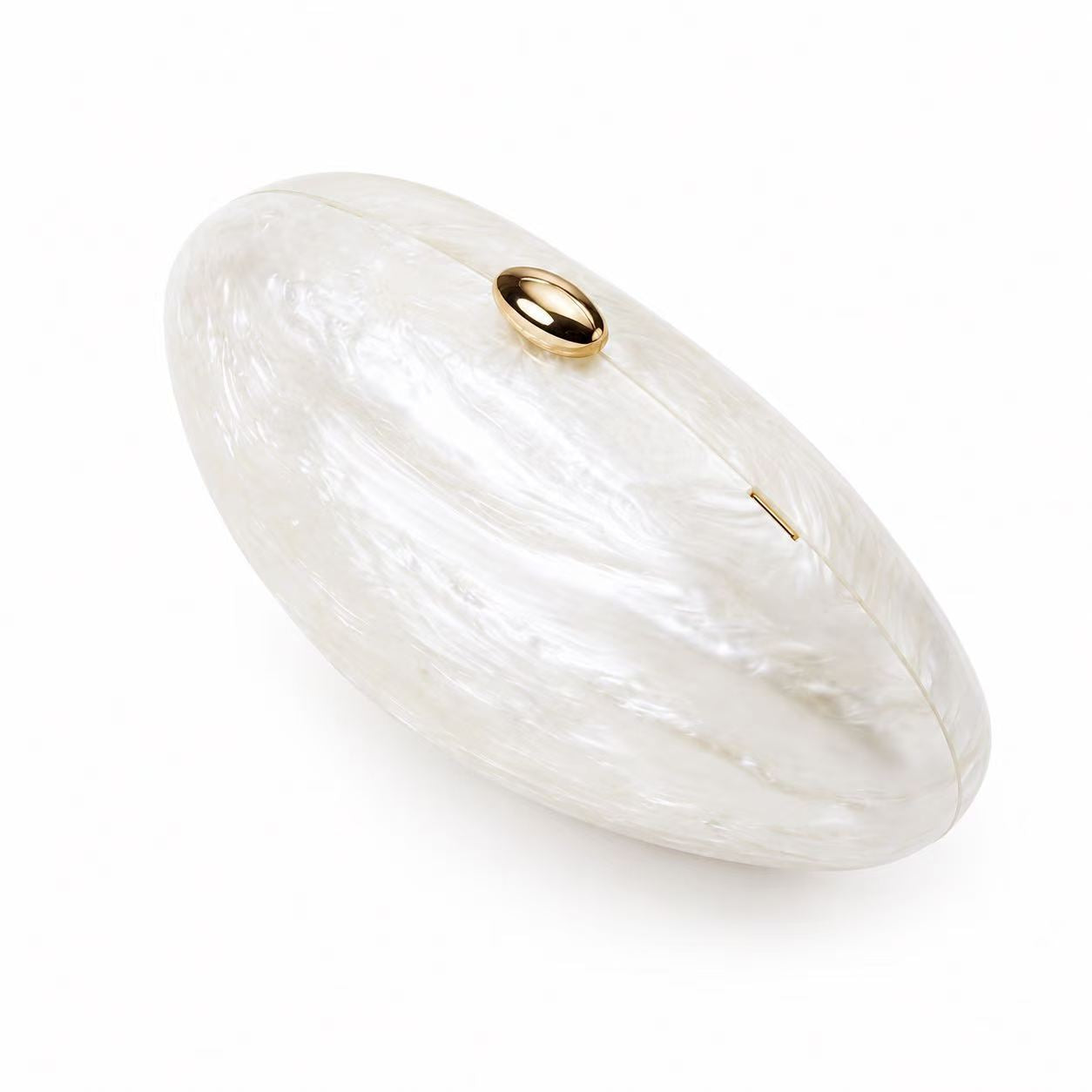 Acrylic pearlescent oval shoulder bag and clutch bag