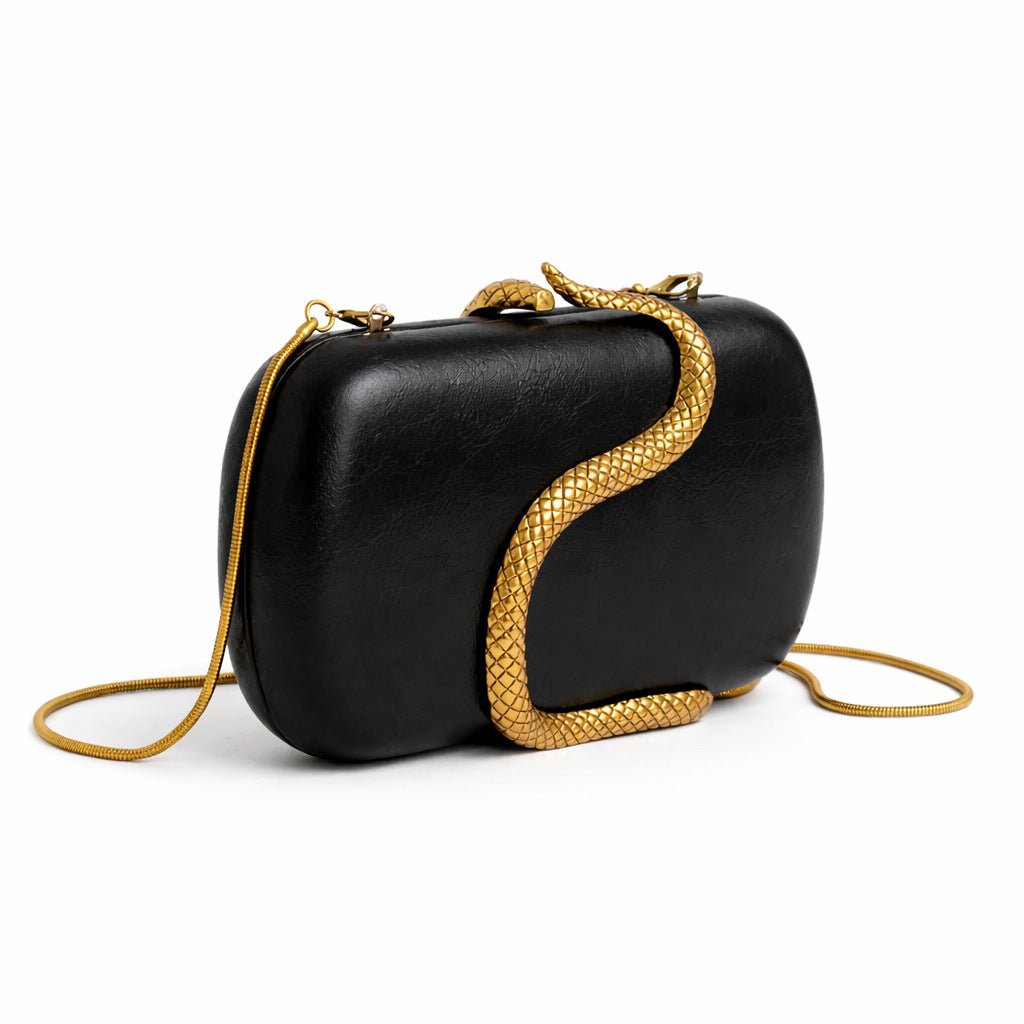 Snake-embossed metal shoulder bag