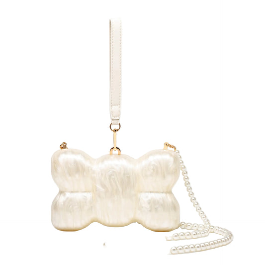 Pearlized Bow-shaped Acrylic Evening Crossbody Bag
