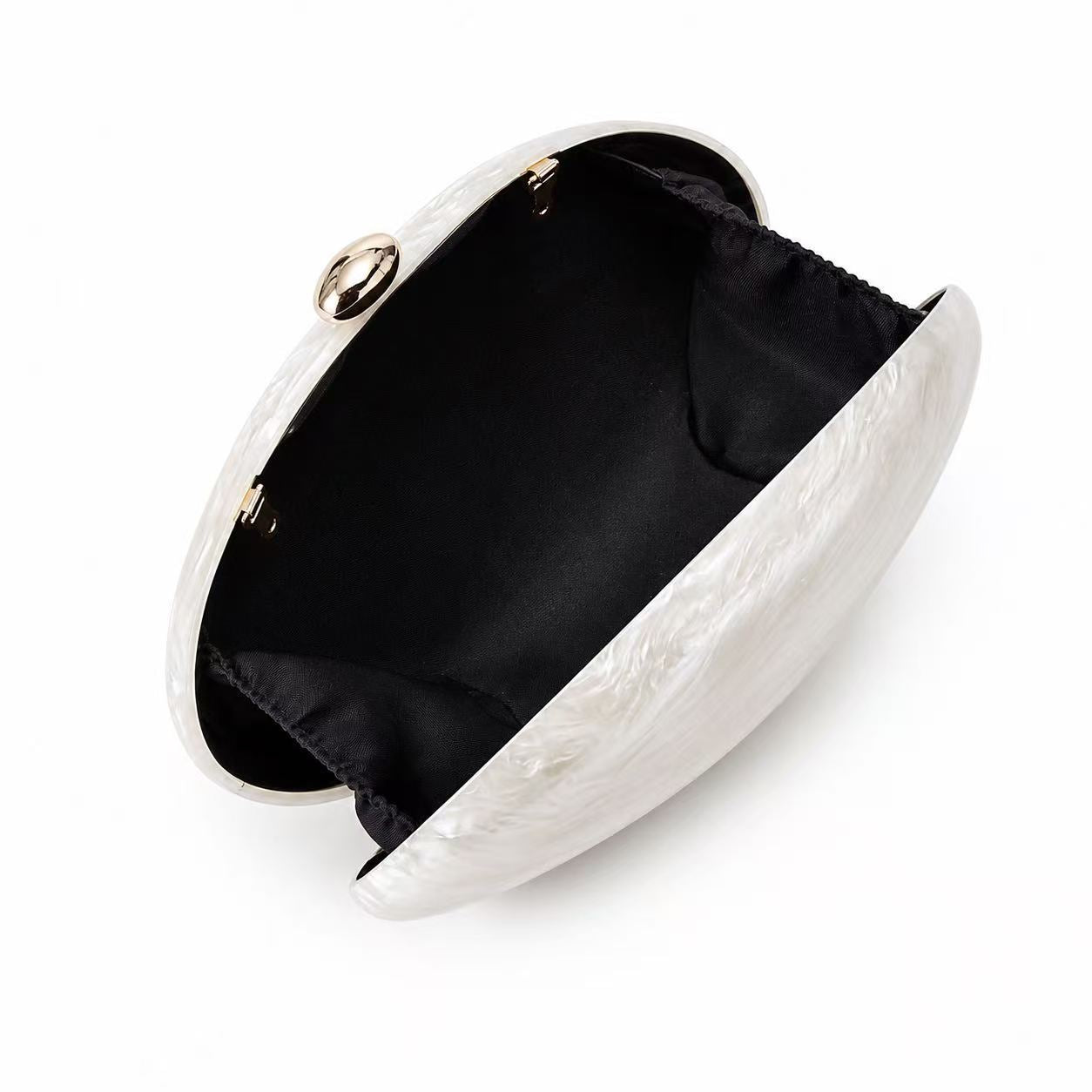 Acrylic pearlescent oval shoulder bag and clutch bag