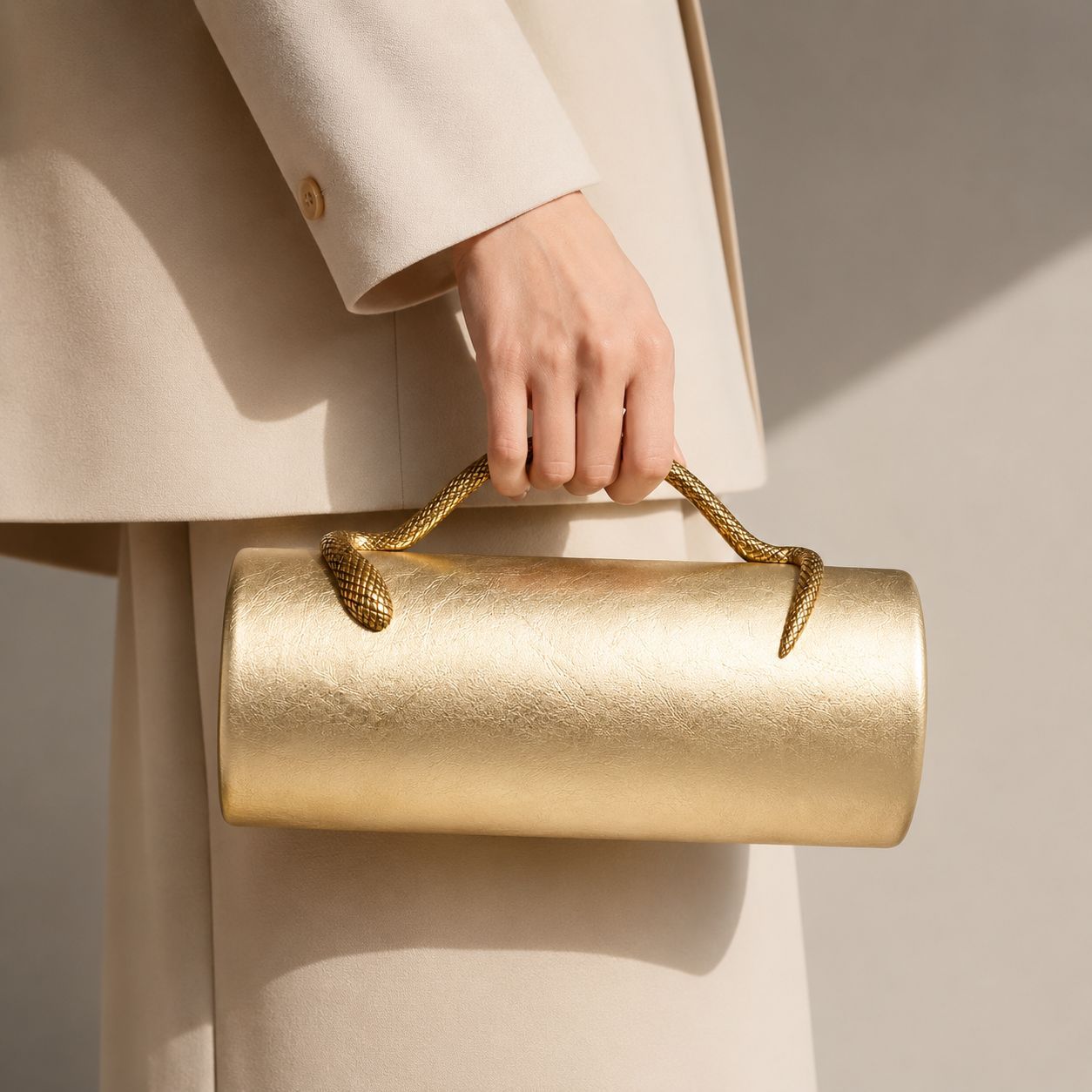 Snakeskin Embossed Top Handle Shoulder Bag