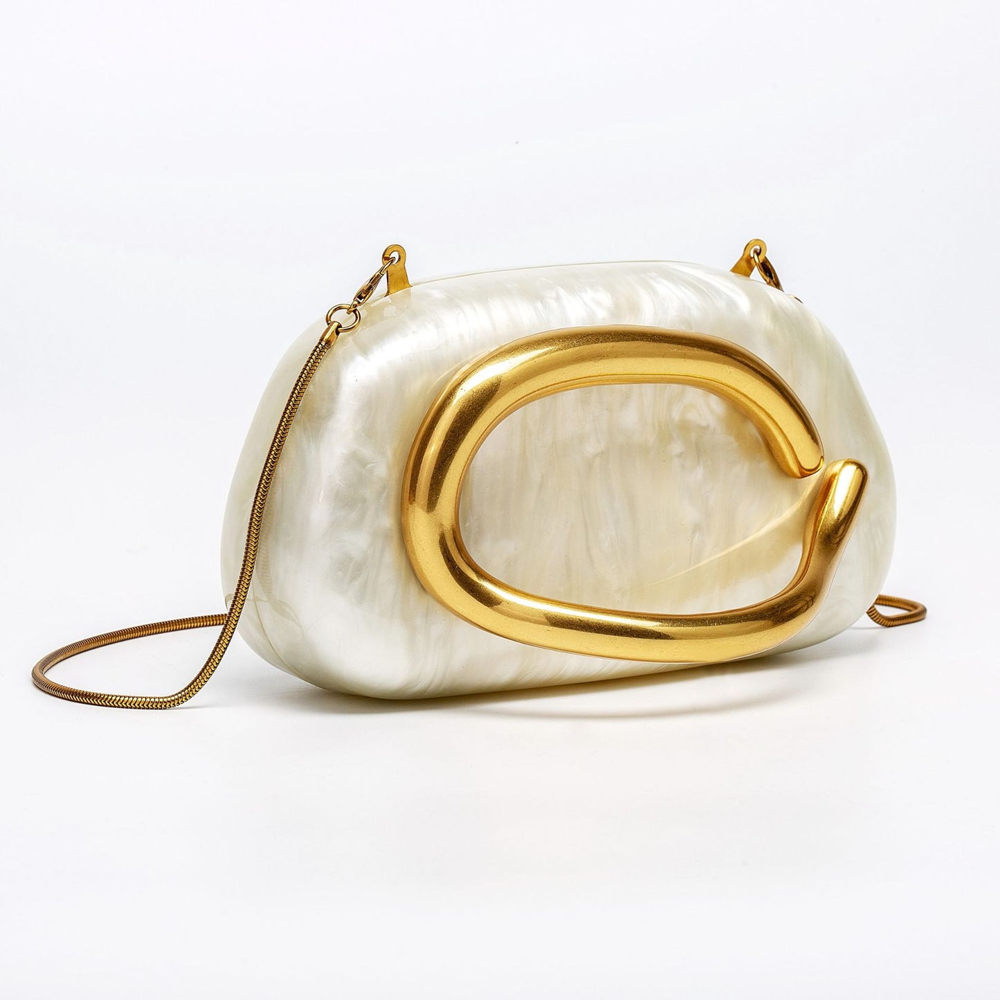 Pearlized Acrylic Evening Clutch with Gold Curved Handle
