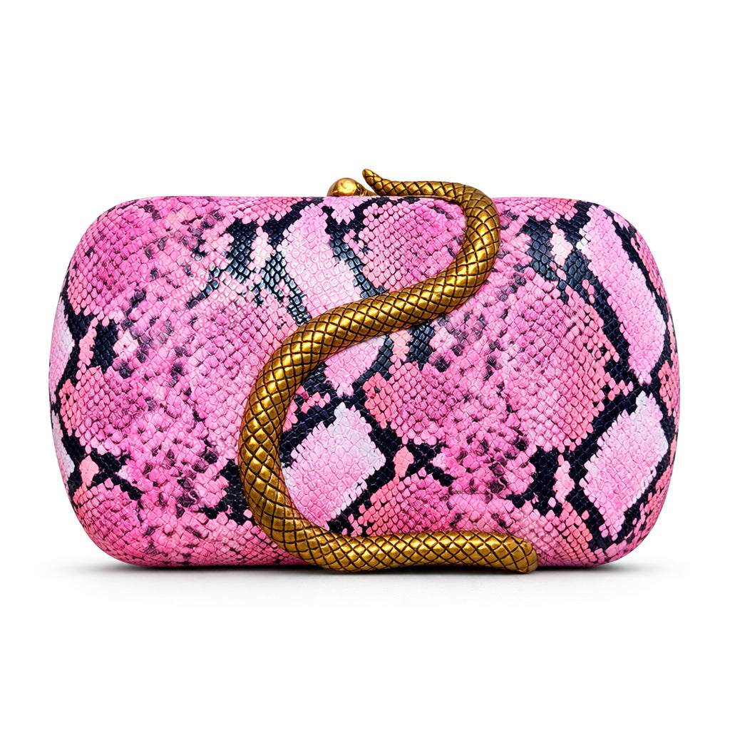 Snake-embossed metal shoulder bag