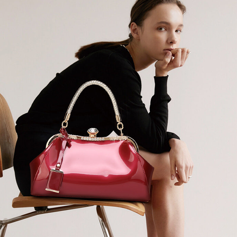Handbag with diamond inlaid on lacquer finish