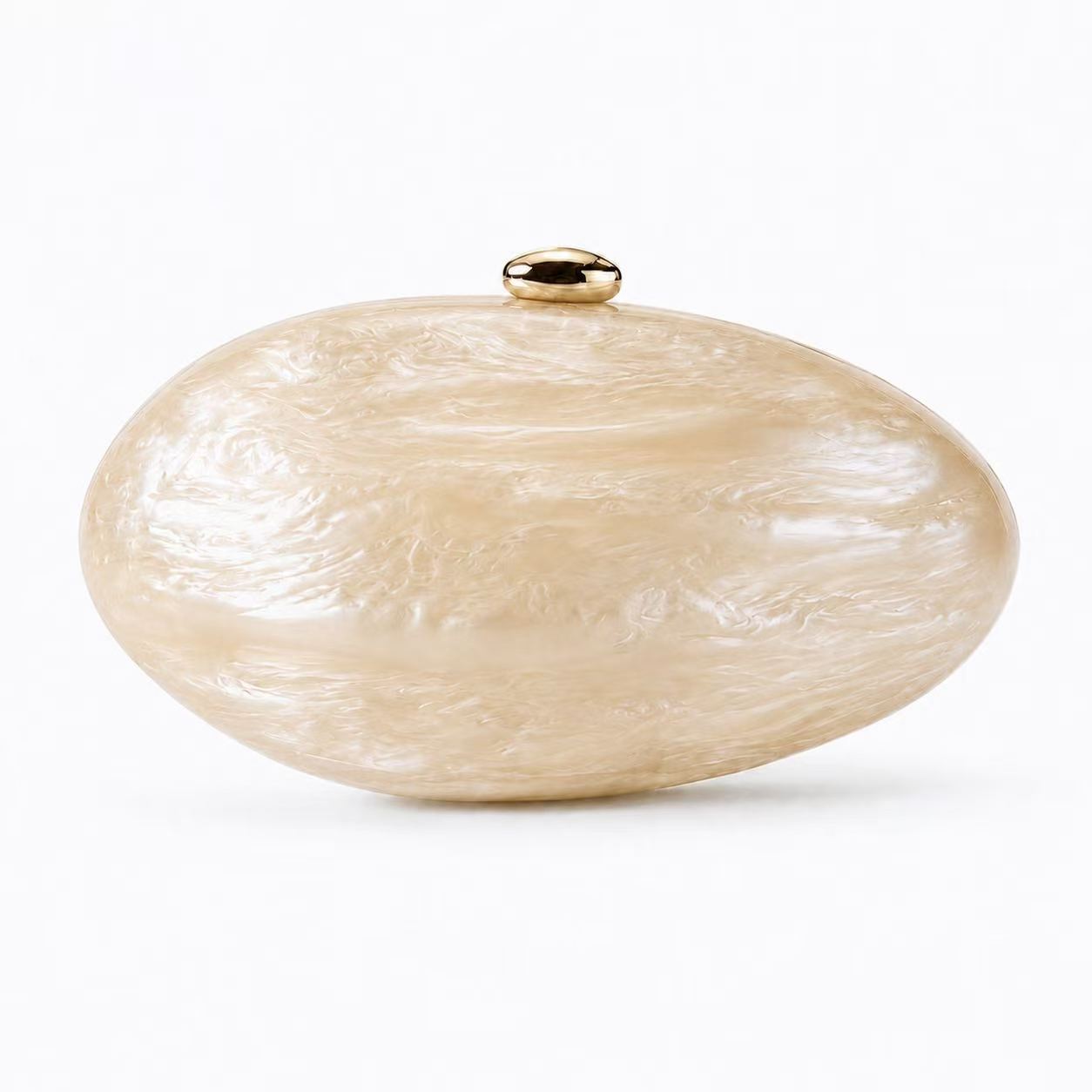 Acrylic pearlescent oval shoulder bag and clutch bag