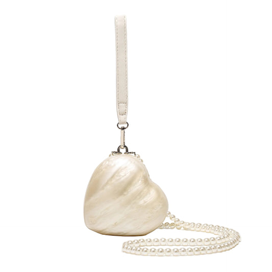 Pearlized Heart-shaped Acrylic Evening Crossbody Bag