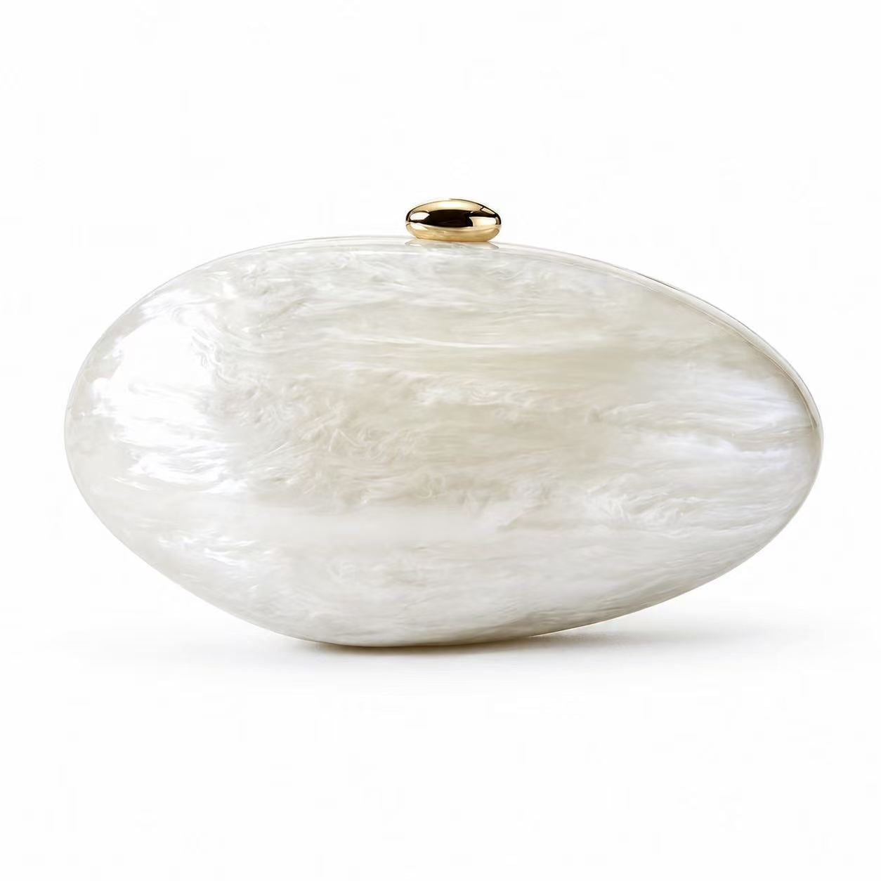 Acrylic pearlescent oval shoulder bag and clutch bag