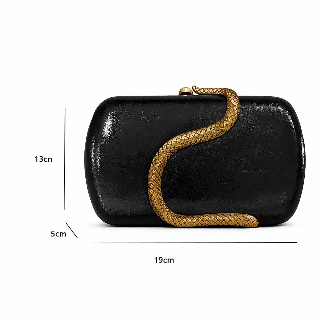 Snake-embossed metal shoulder bag