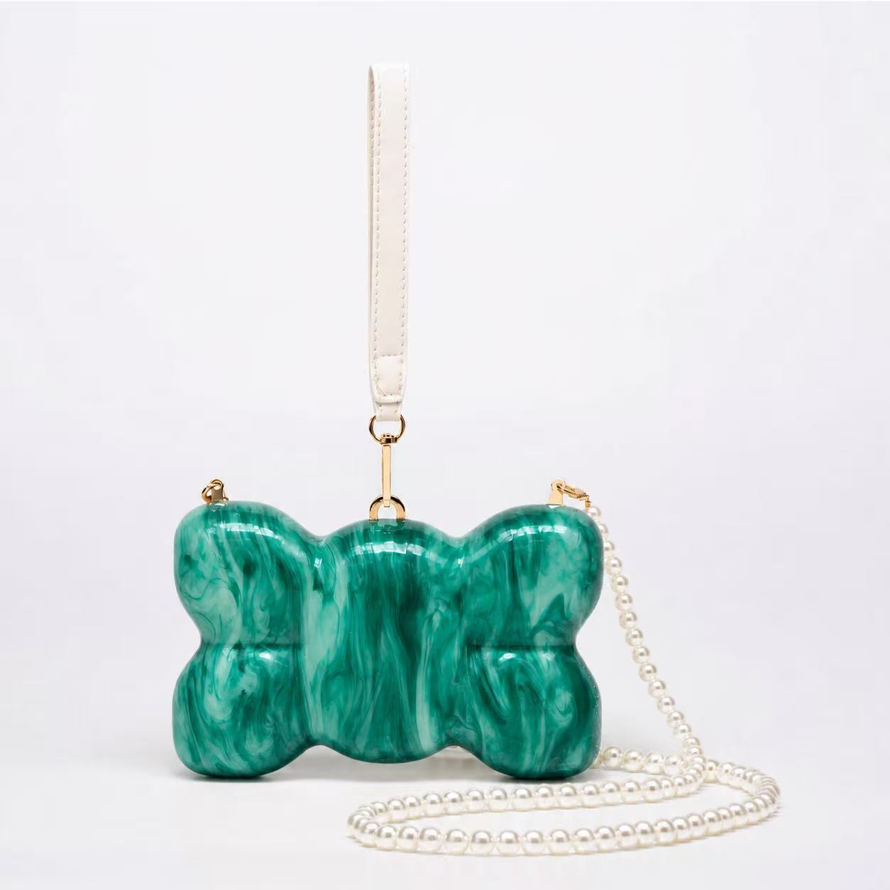 Pearlized Bow-shaped Acrylic Evening Crossbody Bag