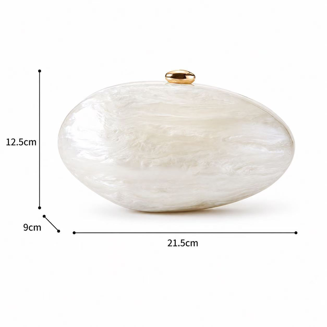 Acrylic pearlescent oval shoulder bag and clutch bag
