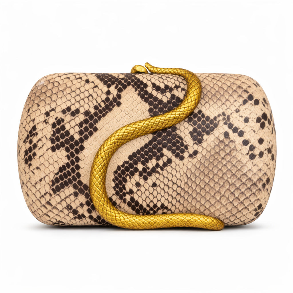 Snake-embossed metal shoulder bag