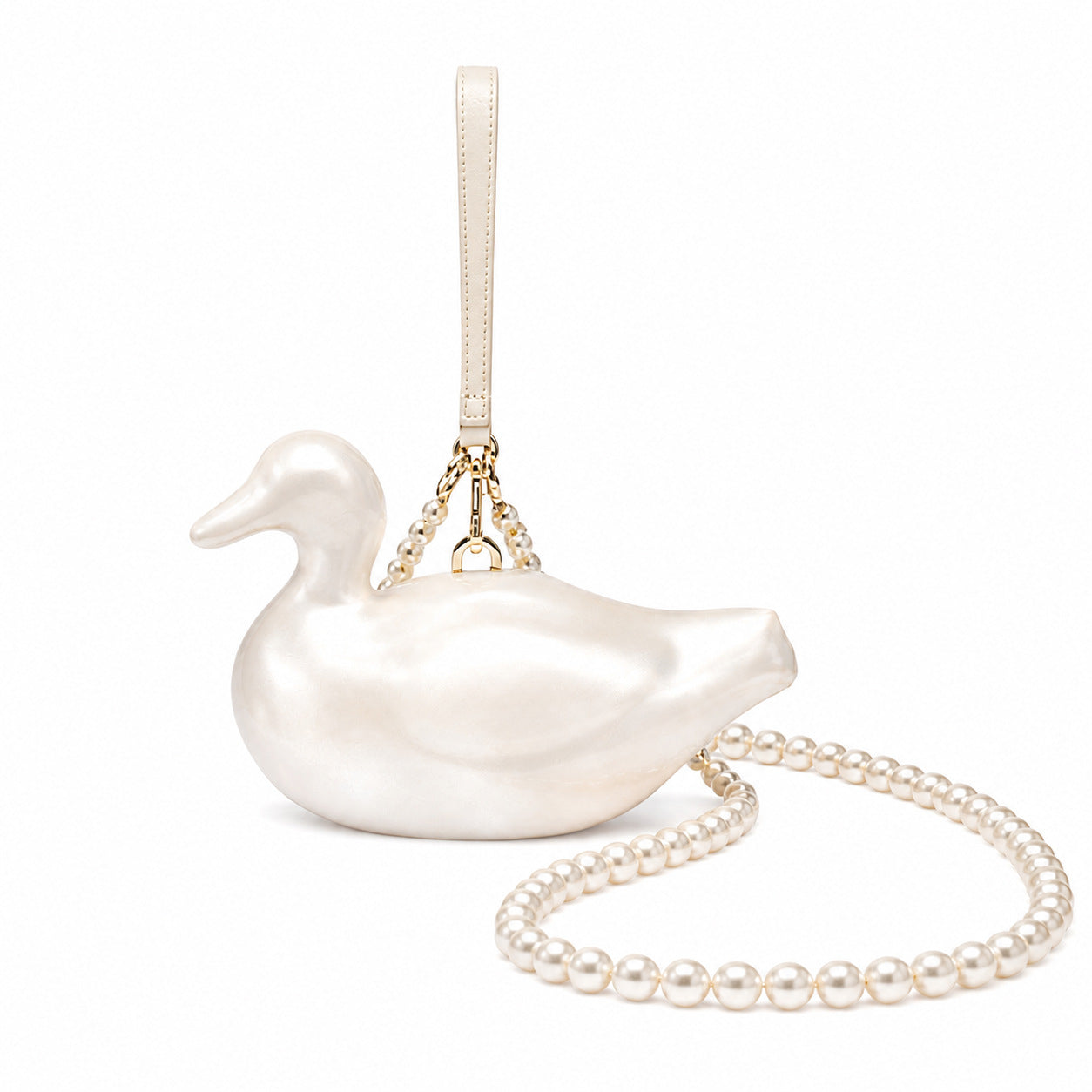 Pearl Chain Duck-Shaped Evening Crossbody Bag