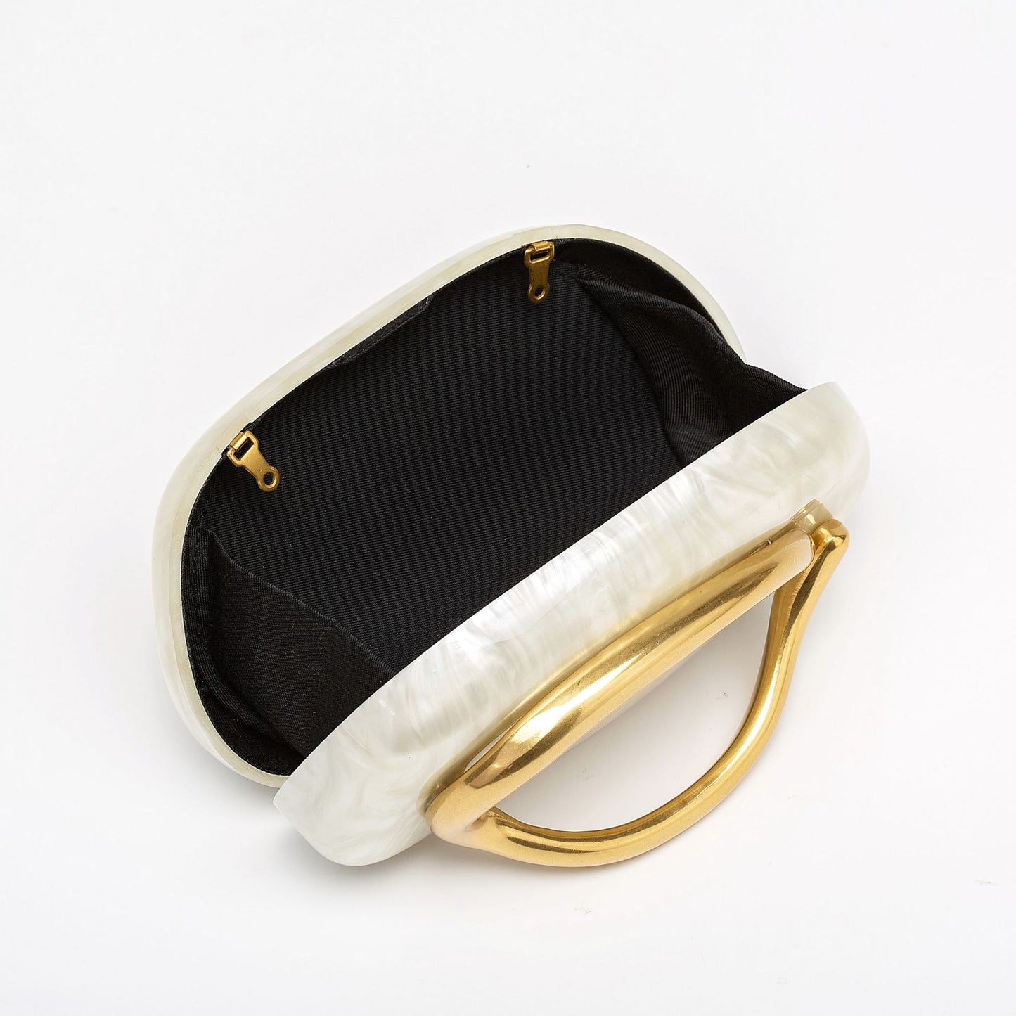 Pearlized Acrylic Evening Clutch with Gold Curved Handle