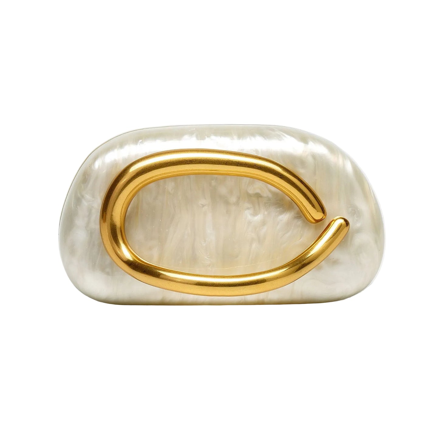 Pearlized Acrylic Evening Clutch with Gold Curved Handle