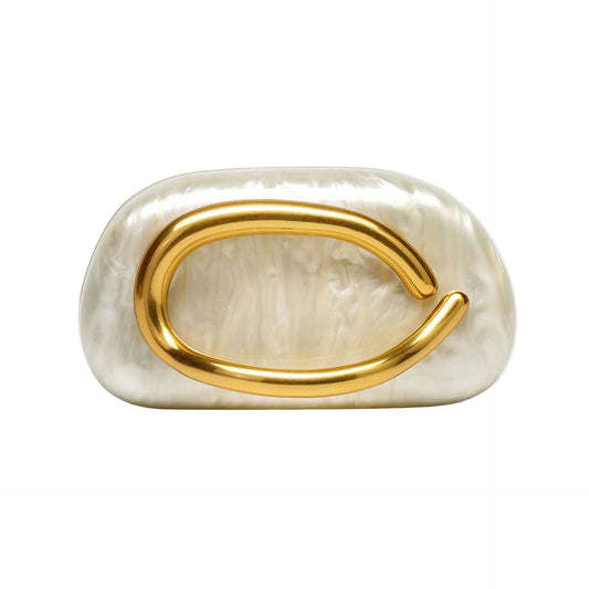 Pearlized Acrylic Evening Clutch with Gold Curved Handle